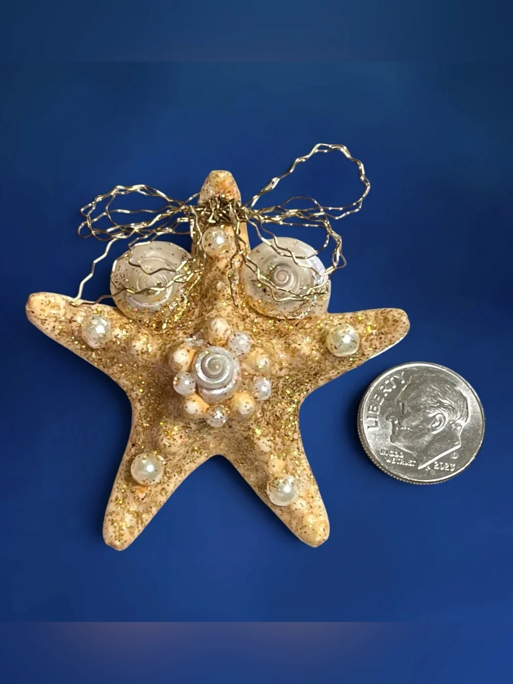 Sparkling Resin Starfish Pin Brooch Gold Tone Bow Sparkle Sea Shell Handmade 2